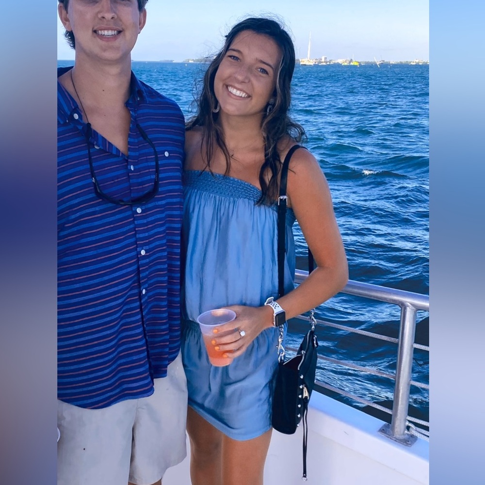 BLUE STRAPLESS MINI DRESS